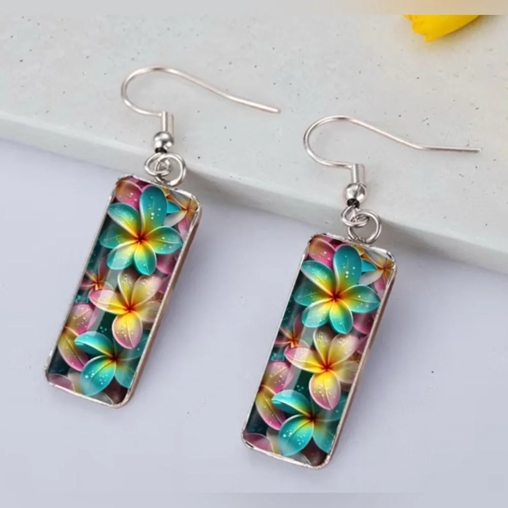 Colorful Floral Rectangular Drop Earrings - Multicolor_2